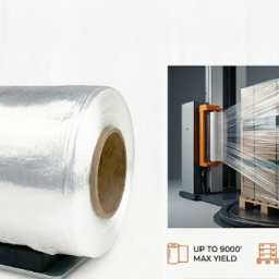 Automated turntable wrapper undergoing machine stretch film optimization